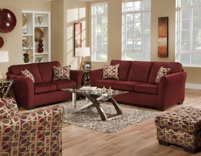 Malibu Red Wine Fabric Modern Sofa & Loveseat Set w/Options