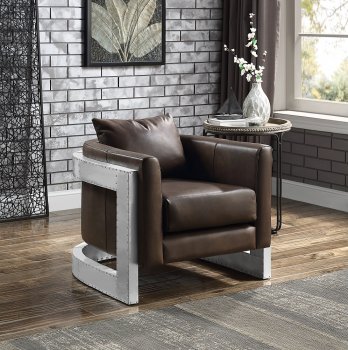 Betla Accent Chair AC01987 Espresso Leather & Aluminum by Acme [AMAC-AC01987 Betla]