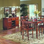 Antique Cherry Finish Traditional 7Pc Dining Set w/Wooden Seats