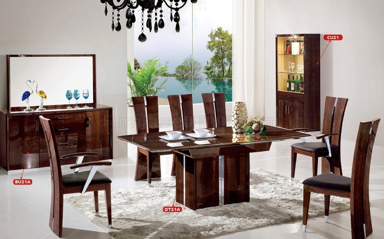 DT21A Dining Room 10Pc Set in Dark Brown High Gloss by Pantek - Click Image to Close