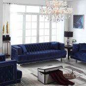 Kendel Sofa & Loveseat Set in Dark Blue Velvet Fabric w/Options