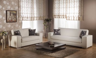 Kobe Escudo Cream Leatherette Modern Sofa w/Options