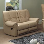 Beige Leather Contemporary Living Room Sofa w/Recliner Seat
