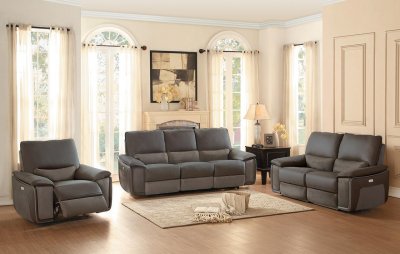 Corazon Power Reclining Sofa 8355 in Gray Leather by Homelegance