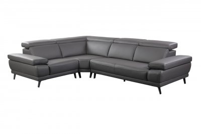 Mercer Sectional Sofa - Slate Gray Leather by Beverly Hills