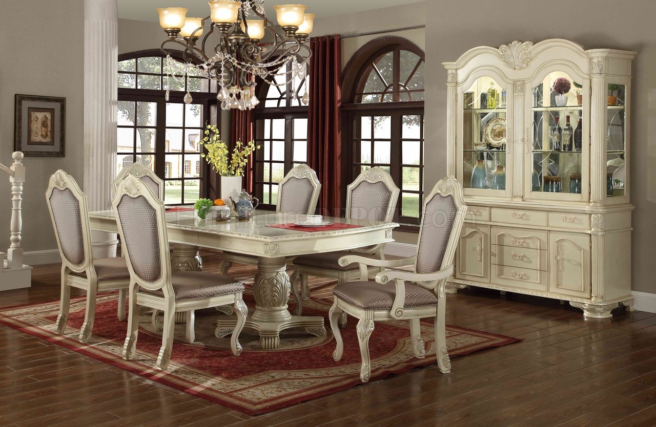 Veronica Dining Table 7pc Set In Antique Style White W Options