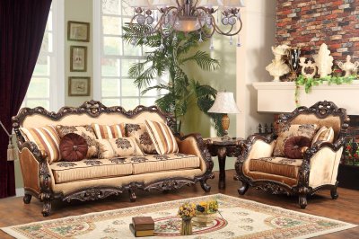 Bonita Traditional Sofa in Brown & Beige Fabric w/Options