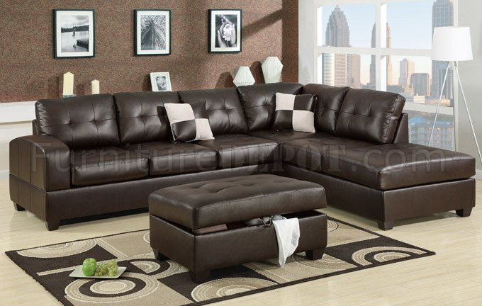 Espresso Bonded Leather Sectional Sofa w/Optional Ottoman - Click Image to Close