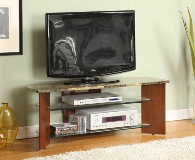 Faux Marble Top & Walnut Wood Finish Modern TV Stand