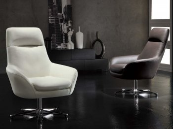 White Full Italian Leather Modern Swivel Chair [CVCH-Calvin]