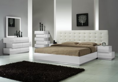 Milan Bedroom in White Lacquered by J&M w/Optional Case Goods