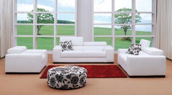 White Fabric 3PC Modern Living Room Set w/Ottoman [VGS-Miami]