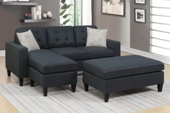 F6575 Sectional Sofa w/Ottoman in Black Fabric by Poundex [PXSS-F6575 Black]