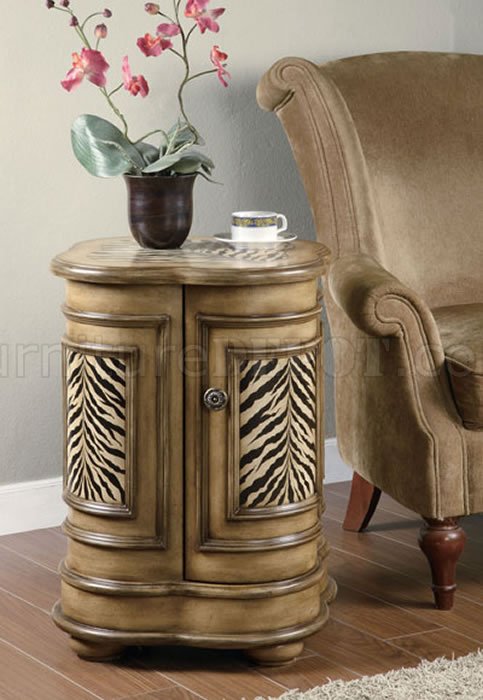 Antique Style Finish Classic Side Chest w/Zebra Printed Details - Click Image to Close