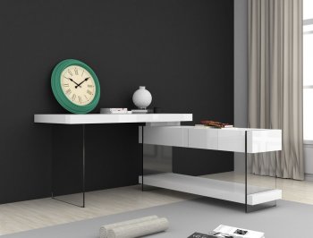 Cloud Modern Office Desk in White Gloss & Glass by J&M [JMOD-Cloud White]
