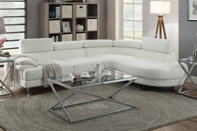 F6985 Sectional Sofa in White Faux Leather by Boss