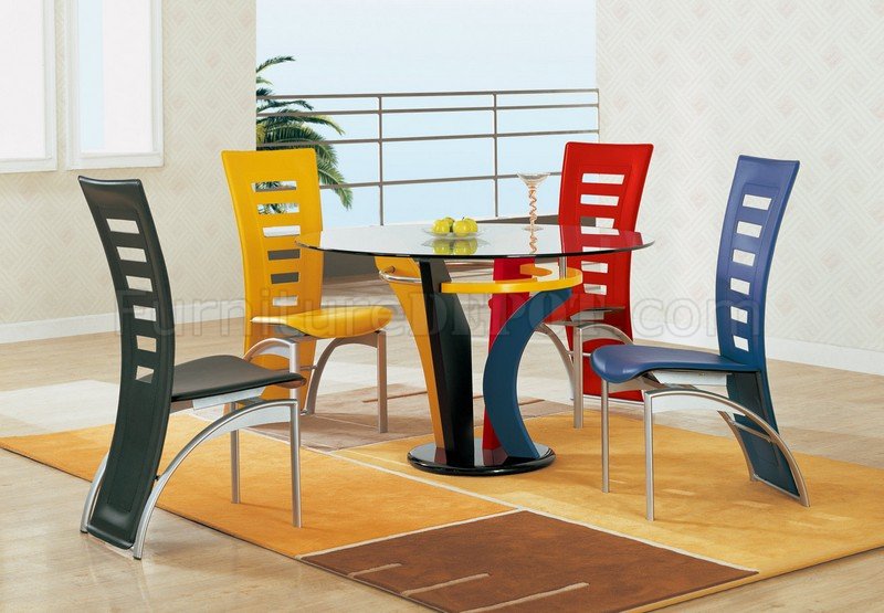 Round Glass Top Dinette With Multicolor Legs And Marble Base - Click Image to Close