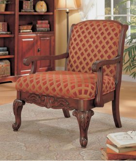 Decorative Chenille Fabric Cherry Finish Stylish Accent Chair