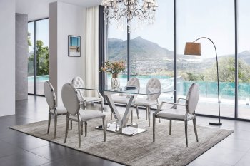 ZZ Dining Table by ESF w/Glass Top & Optional 110 White Chairs [EFDS-ZZ-110]