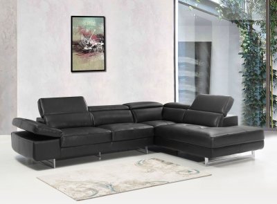 Barts Sectional Sofa in Black Bonded Leather by Beverly Hills