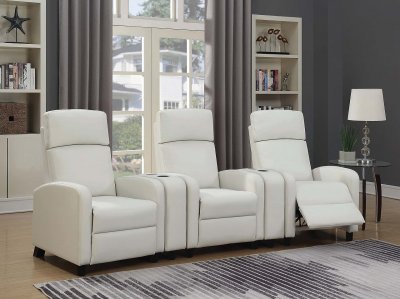Amelia Home Theater Sofa 603181 in White Leatherette by Coaster