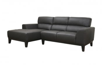 Black Leather Contemporary L-Shaped Sofa Sectional w/High Back [WISS-Jocelyn-Black]