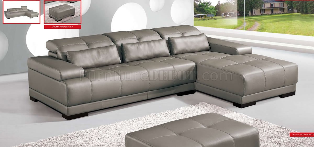 Grey Genuine Leather Sectional Sofa W, Grey Leather Sofa Sectional