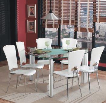 Triangle Glass Top Modern Dining Set 7Pc w/White Chairs [CYDS-TRACY-WHT-DT-SET]
