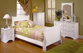 White Finish Traditional Youth Bedroom w/Elegant Sleigh Bed [HLBS-B988]