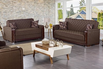 Oregon Sofa Bed in Dark Brown Fabric w/Optional Chair & Loveseat
