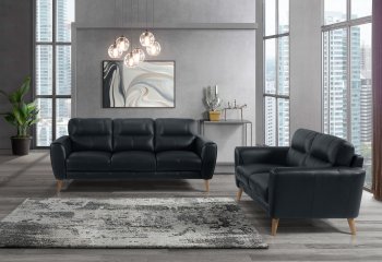 U6007 Sofa & Loveseat Set in Black Leather by Global w/Options [GFS-U6007 Black]