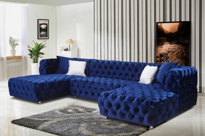 LCL-011 Sectional Sofa in Navy Blue Velvet