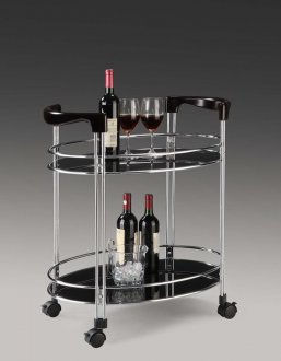 Bar or Meal Cart With Black Glass Shelves and Rollers