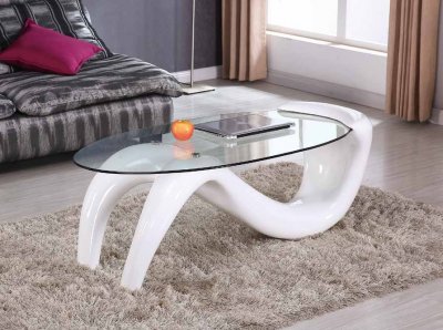 T320 Coffee Table w/White High Gloss Base & Clear Glass Top