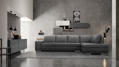 Block Sectional Sofa in Gray Leather by Beverly Hills
