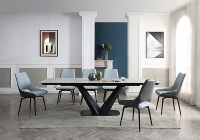 9189 Dining Table by ESF w/Optional 1239 Blue Chairs