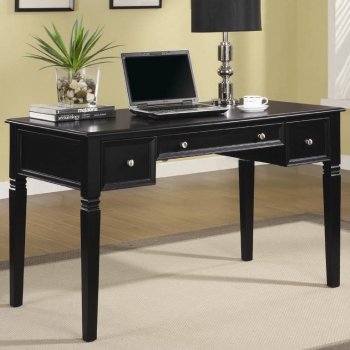 Rich Black Finish Modern Home Office Desk w/Nickel Hardware [CROD-800913]