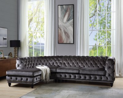 Atesis Sectional Sofa LV00337 in Dark Gray Velvet by Acme