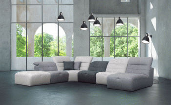 Moon Sectional Sofa in Gray & White Fabric by ESF [EFSS-Moon]