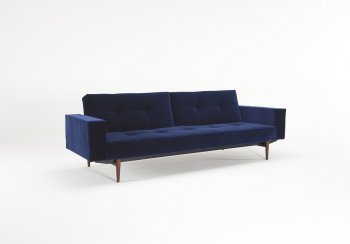 Splitback Sofa Bed in Dark Blue Velvet by Innovation w/Options [INSB-Splitback-Arms-Wood-865]