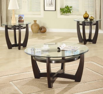 Cappuccino Finish Base & Glass Top Modern 3Pc Coffee Table Set [CRCT-700295]