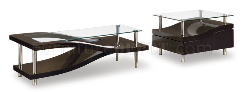Wenge Finish Modern Coffee Table w/Clear Glass Top - Click Image to Close