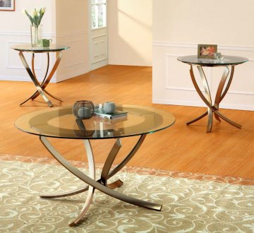 Glass Top Modern 3Pc Coffee Table Set w/Bronze Color Metal Legs
