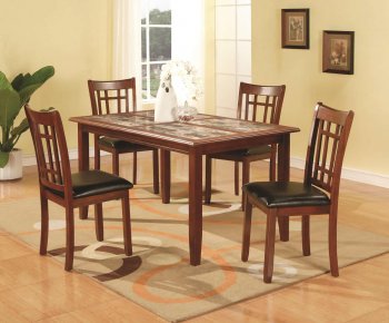 Rich Cherry Modern 5Pc Dining Set w/Marble-like Inlaid Table [CRDS-102181]