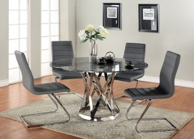 Janet Dining Table 5Pc Set Marble Top & Metal Base by Chintaly