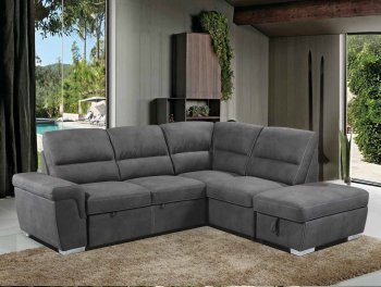 Acoose Sectional Sofa LV01023 in Gray Fabric by Acme w/Sleeper [AMSS-LV01023 Acoose]