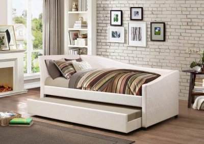300509 Upholstered Daybed in Ivory Fabric by Coaster w/Trundle