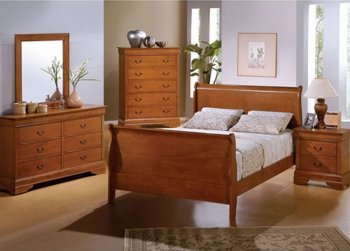 Rich Oak Finish Elegant Bedroom with Classic Sleigh Bed [CRBS-188-201081]