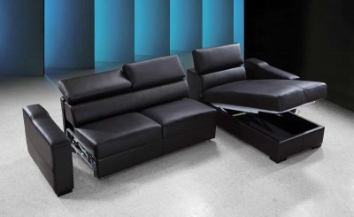 Espresso Leather Modern Sectional Sofa Bed w/Storage