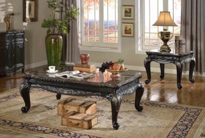 Florence Coffee Table 218 in Black w/Marble Top & Optional End T
